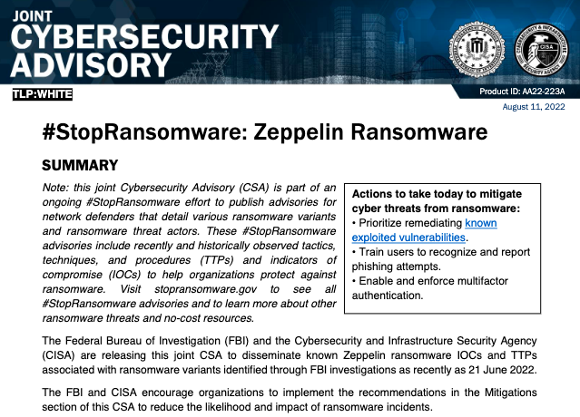 FBI：Zeppelin 勒索软件可能会在攻击中多次加密设备
